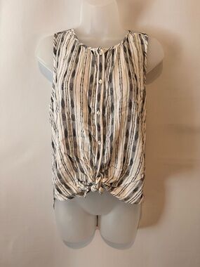 Striped Tie-Front Sleeveless Top - White & Navy